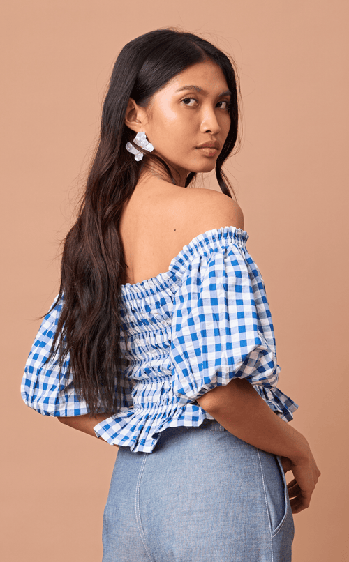 ADORA TOP - BLUE GINGHAM