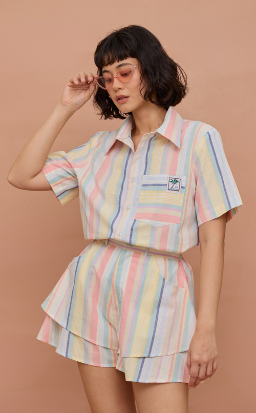 AZUL SHORTS - PASTEL MULTICOLOR STRIPES