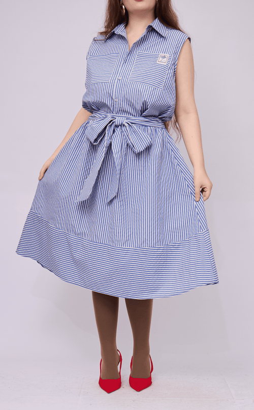 AGNES SKIRT - BLUE STRIPES SEERSUCKER