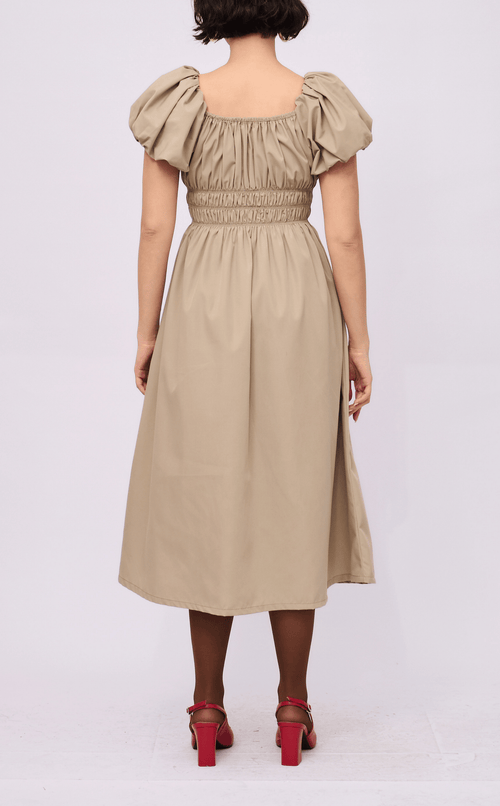 AMELIE DRESS - TAUPE POPLIN