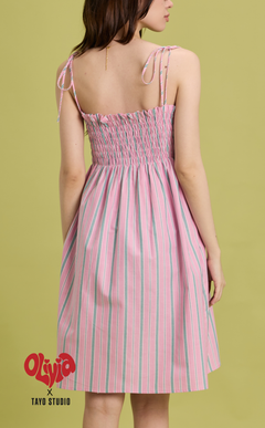 OLI DRESS - PINK GREEN STRIPES