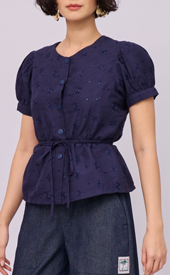 CELINE TOP - NAVY BLUE EYELET