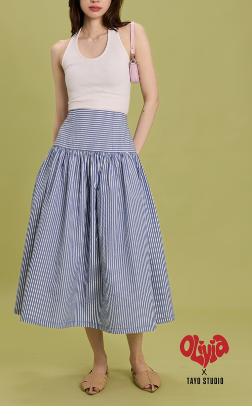 MARIA SKIRT - BLUE SEERSUCKER