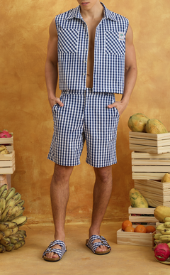 MANU SHORTS - NAVY BLUE GINGHAM Shop.TayoStudio