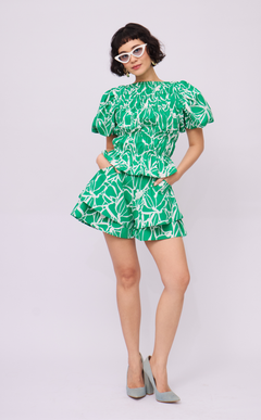 AZUL SHORTS - GREEN FLOWER LINE