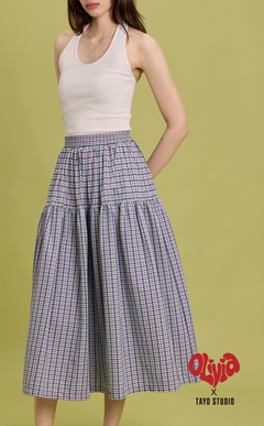 HANNAH SKIRT - PURPLE GREEN MICRO PLAID