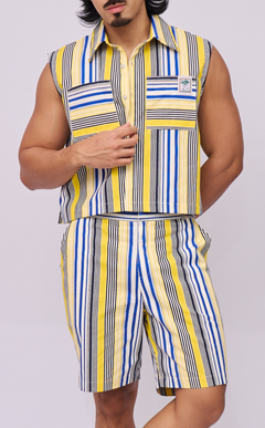 MANU SHORTS - BLUE AND YELLOW STRIPES