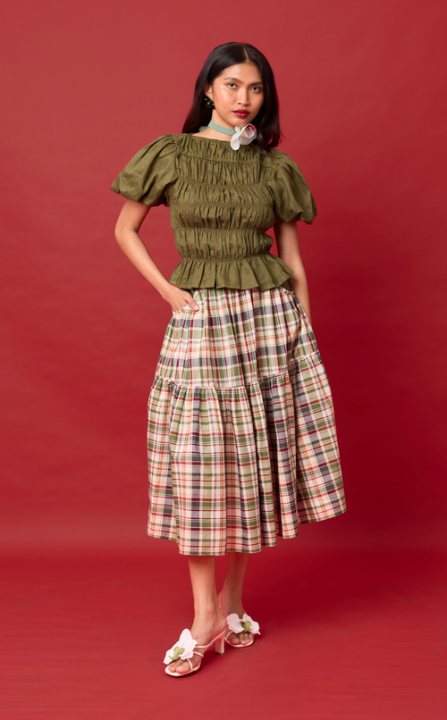 CARIÑOSA SKIRT - OLIVE PLAID Shop.TayoStudio