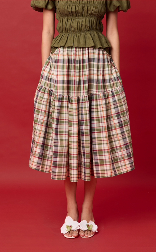 CARIÑOSA SKIRT - OLIVE PLAID Shop.TayoStudio