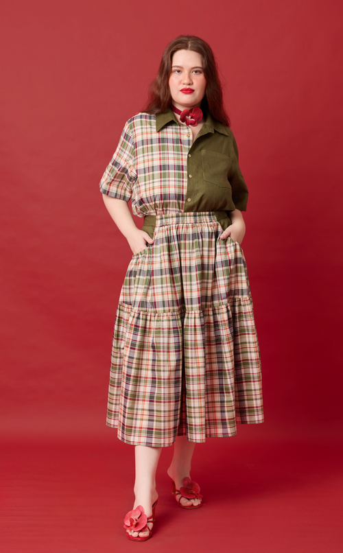 CARIÑOSA SKIRT - OLIVE PLAID Shop.TayoStudio