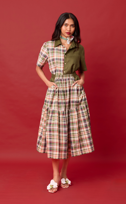 CARIÑOSA SKIRT - OLIVE PLAID Shop.TayoStudio