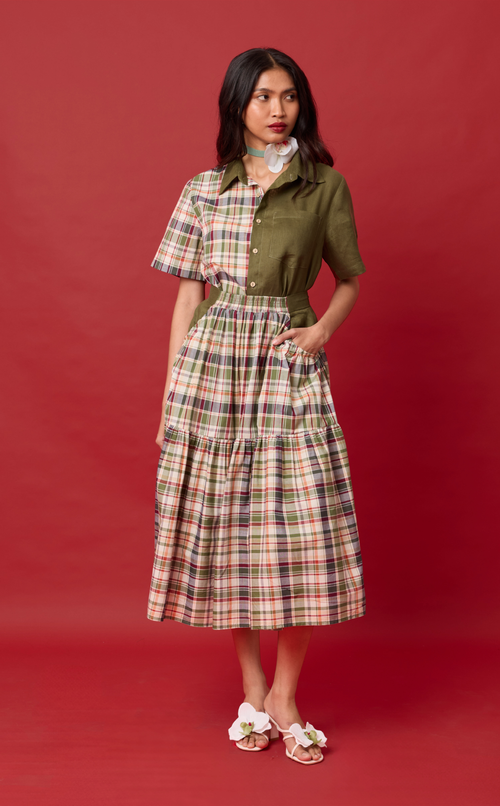CARIÑOSA SKIRT - OLIVE PLAID