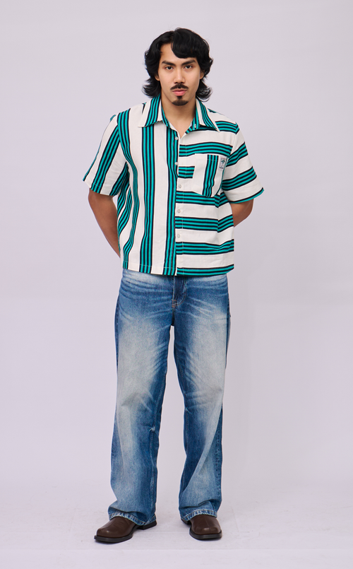SULTAN SHIRT - TEAL STRIPES LINEN