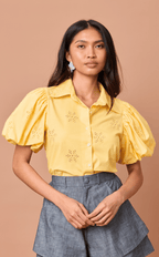 CELIA TOP - YELLOW EYELET Shop.TayoStudio