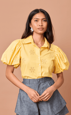 CELIA TOP - YELLOW EYELET Shop.TayoStudio