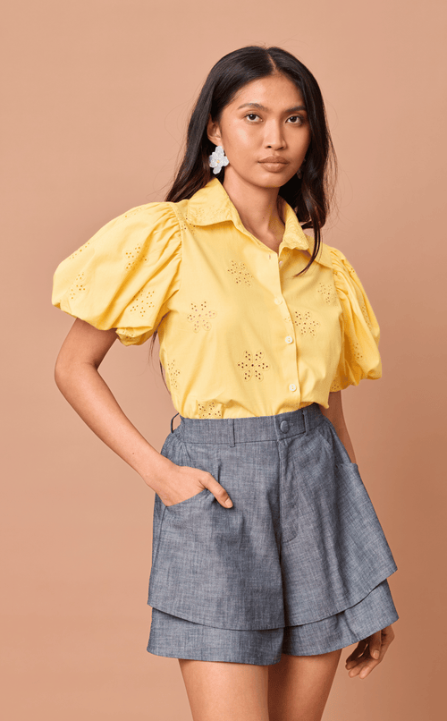 CELIA TOP - YELLOW EYELET Shop.TayoStudio