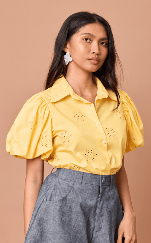 CELIA TOP - YELLOW EYELET Shop.TayoStudio