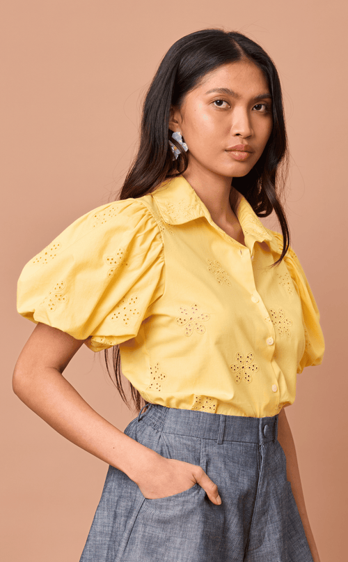 CELIA TOP - YELLOW EYELET Shop.TayoStudio