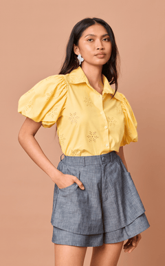 CELIA TOP - YELLOW EYELET Shop.TayoStudio