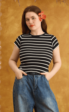 CHESCA TOP - BLACK STRIPES