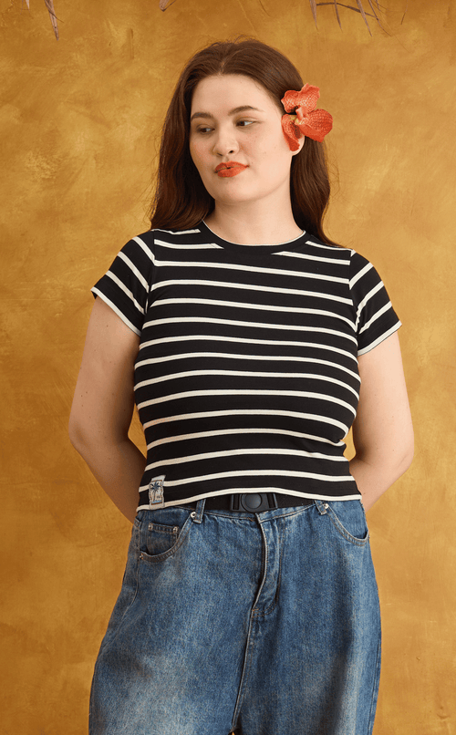 CHESCA TOP - BLACK STRIPES