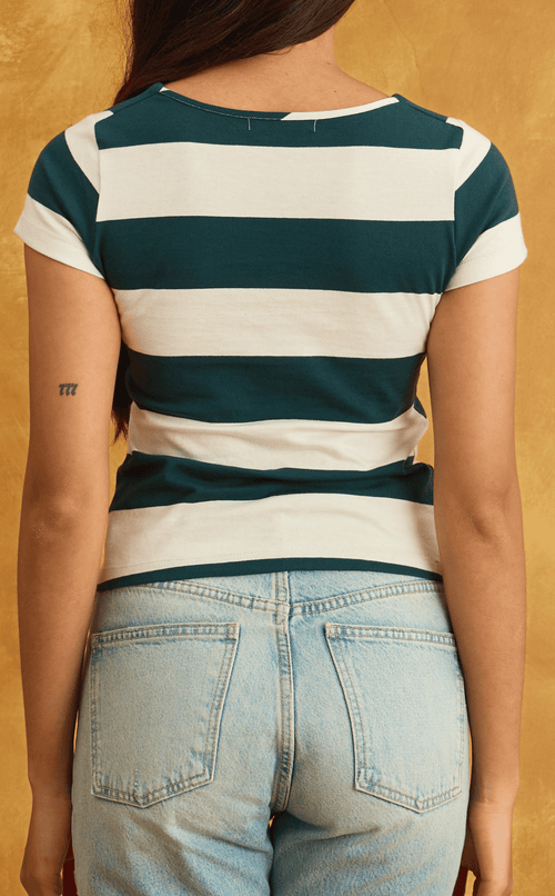 CHESCA TOP - TEAL STRIPES