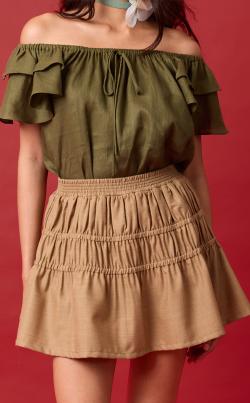 COSETTE SKORT - BROWN WOOL Shop.TayoStudio