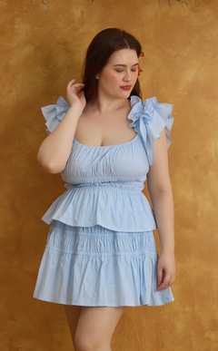 COSETTE SKORT - LIGHT BLUE GRID Shop.TayoStudio