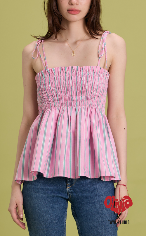 OLI TOP - PINK GREEN STRIPES