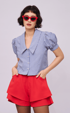 DANI TOP - BLUE STRIPES SEERSUCKER
