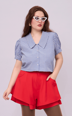 DANI TOP - BLUE STRIPES SEERSUCKER