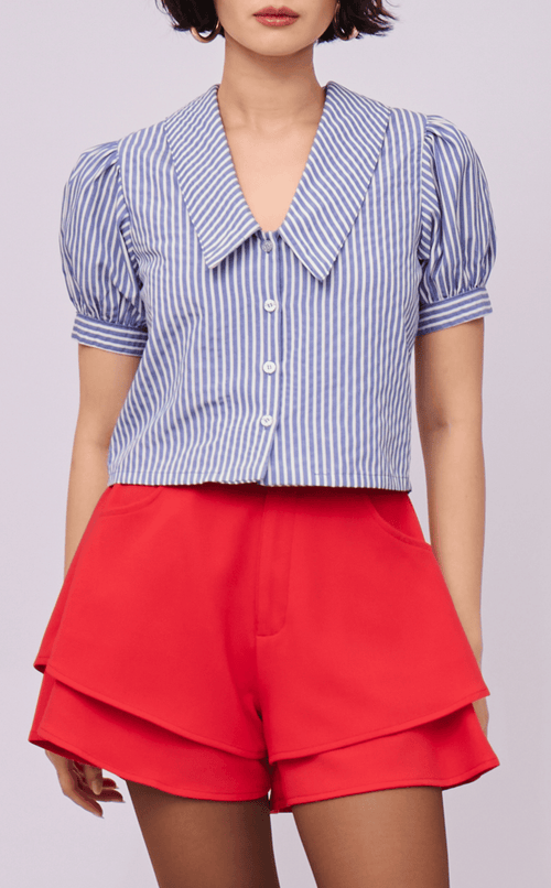 DANI TOP - BLUE STRIPES SEERSUCKER
