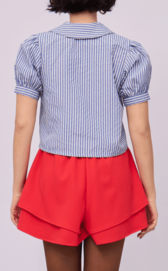 DANI TOP - BLUE STRIPES SEERSUCKER