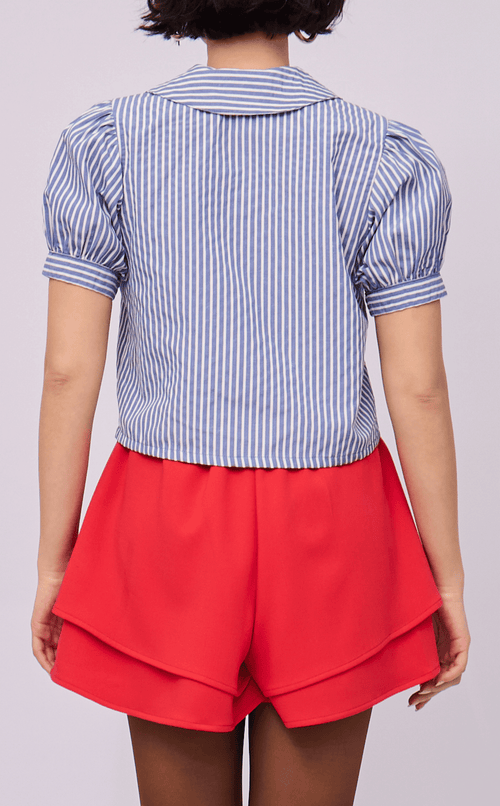 DANI TOP - BLUE STRIPES SEERSUCKER