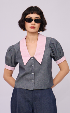 DANI TOP - GRAY DENIM CHAMBRAY