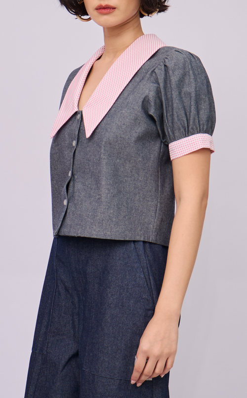 DANI TOP - GRAY DENIM CHAMBRAY