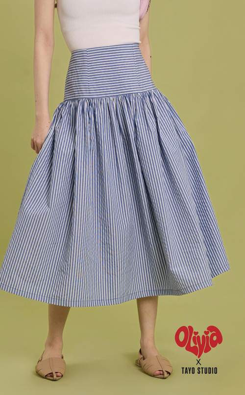 MARIA SKIRT - BLUE SEERSUCKER