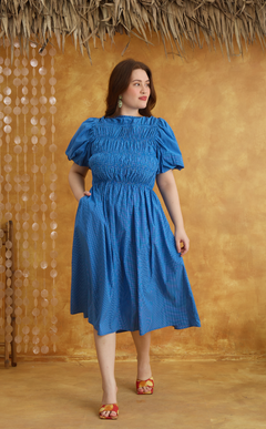 ELENA DRESS - BLUE GRID Shop.TayoStudio