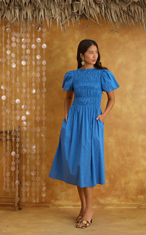 ELENA DRESS - BLUE GRID Shop.TayoStudio