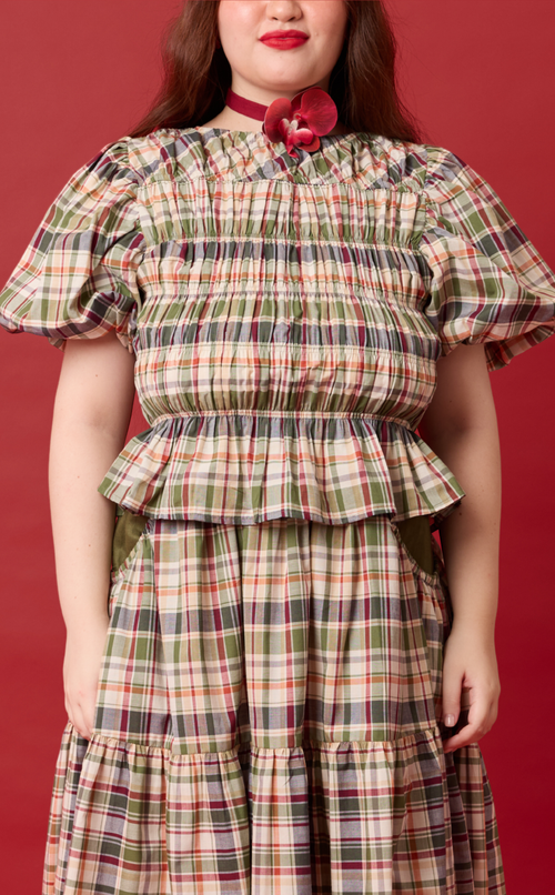 ELENA TOP - OLIVE PLAID