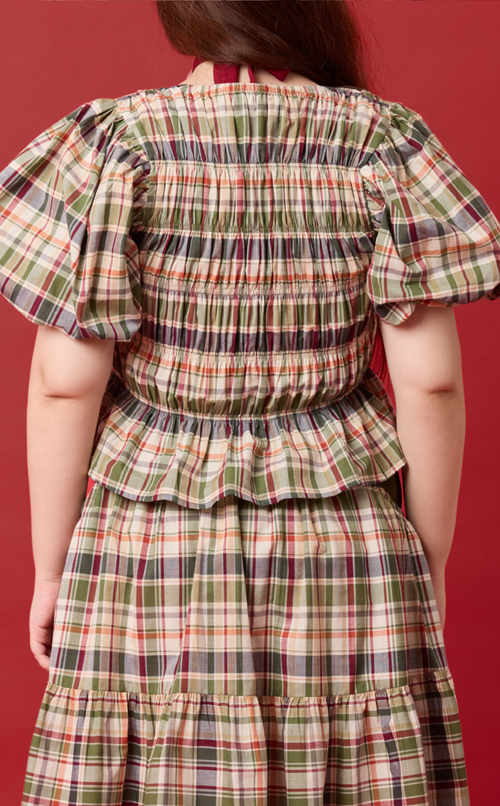 ELENA TOP - OLIVE PLAID Shop.TayoStudio