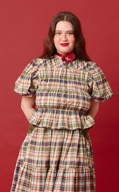 ELENA TOP - OLIVE PLAID Shop.TayoStudio