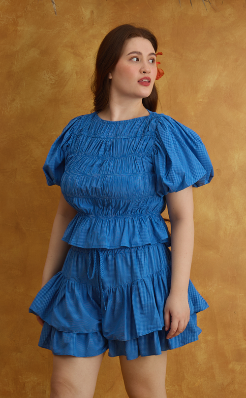 ELENA TOP - BLUE GRID