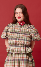 ELENA TOP - OLIVE PLAID