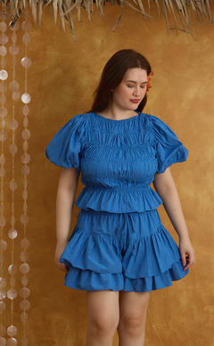 ELENA TOP - BLUE GRID Shop.TayoStudio