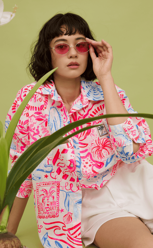 ESCOLTA TOP - NEON TROPICAL LINEN w/ EMBLEM