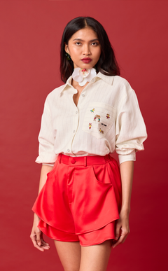 ESCOLTA TOP - WHITE CHALK STRIPES w/BAYANIHAN EMBRO