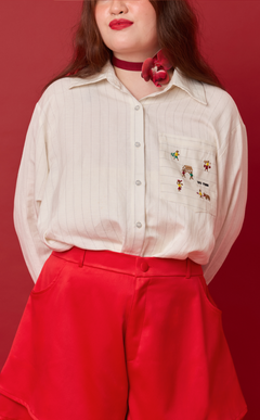 ESCOLTA TOP - WHITE CHALK STRIPES w/BAYANIHAN EMBRO