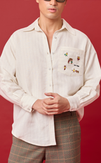 ESCOLTA TOP - WHITE CHALK STRIPES w/BAYANIHAN EMBRO