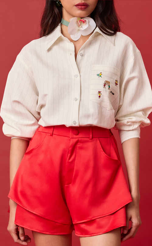 ESCOLTA TOP - WHITE CHALK STRIPES w/BAYANIHAN EMBRO Shop.TayoStudio